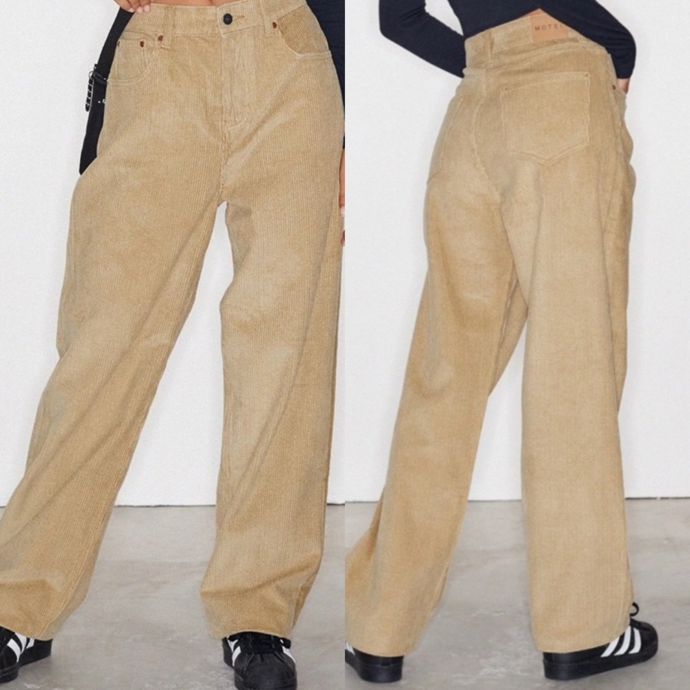 Motel Rocks Tan Sand Corduroy Parallel Wide Leg Jeans